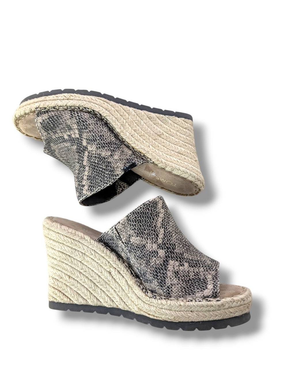 TOMS Shoes "Monica" Mule Espadrille Wedge Sandal in a faux snakeskin print, Sz 7